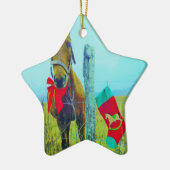 Bruin kerstpaard keramisch ornament (Links)