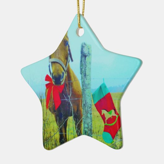 Bruin kerstpaard keramisch ornament (Links)