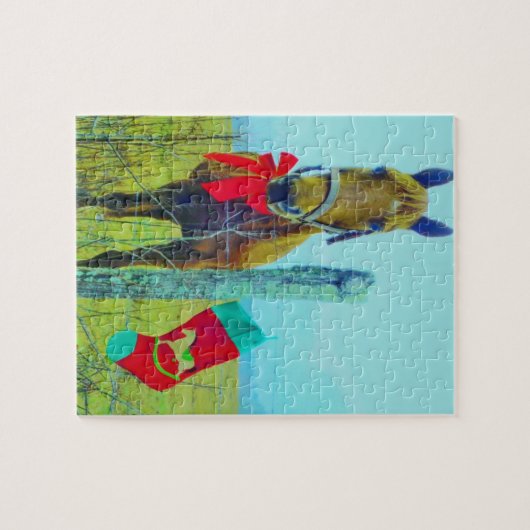 Bruin kerstpaard legpuzzel (Horizontaal)