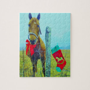 Bruin kerstpaard legpuzzel