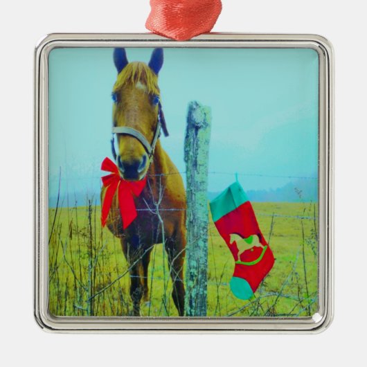 Bruin kerstpaard metalen ornament (Voorkant)