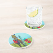 Bruin kerstpaard zandsteen onderzetter (Zijkant)