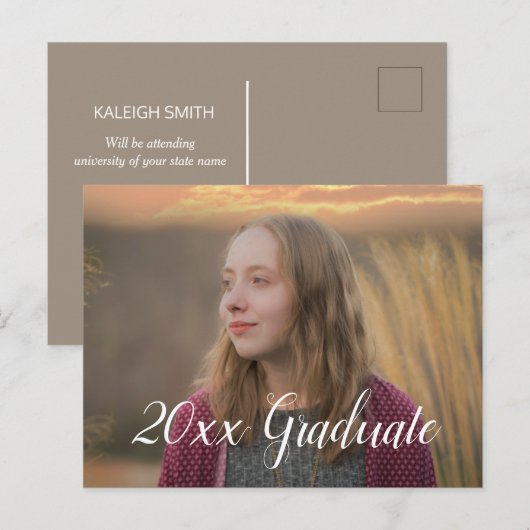 Bruin (kies uw kleur) Graduation Party foto Briefkaart (Voorkant / Achterkant)