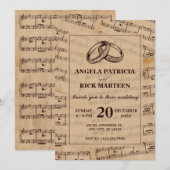 Bruin klassieke muzieknoten blad bruiloft kaart (Voorkant / Achterkant)
