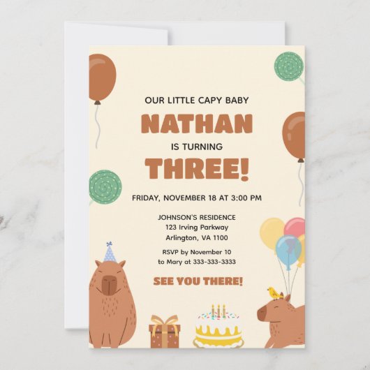 Bruin Klein Capy Baby Capybara Kinder Plezier Verj Kaart (Voorkant)