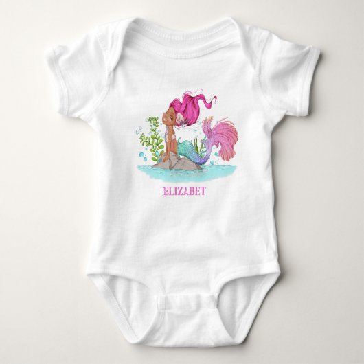 Bruin Kleine Mermaid Baby shower Baby Bodysuit (Voorkant)