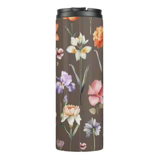 Bruin Kleurrijk Waterverf Wildflower Pattern Thermosbeker (Achterkant)