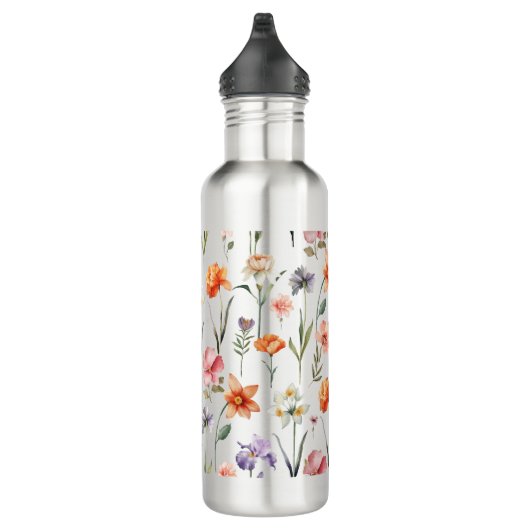 Bruin Kleurrijk Waterverf Wildflower Pattern Waterfles (Rechts)