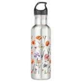 Bruin Kleurrijk Waterverf Wildflower Pattern Waterfles (Voorkant)