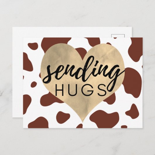 Bruin Koe Patroon Gouden Hart Verzendende Knuffels Briefkaart (Voorkant / Achterkant)