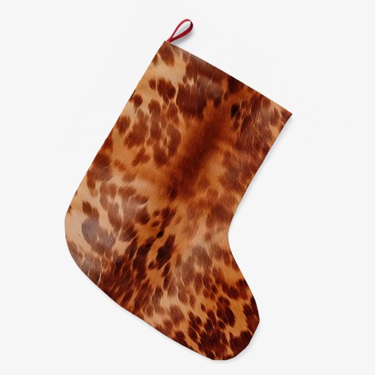 Bruin Koeienhuid Dierenprint Grote Kerstsok (Voorkant (Hangend))