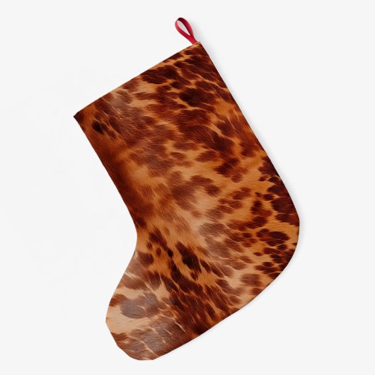 Bruin Koeienhuid Dierenprint Grote Kerstsok (Achterkant (Hangend))