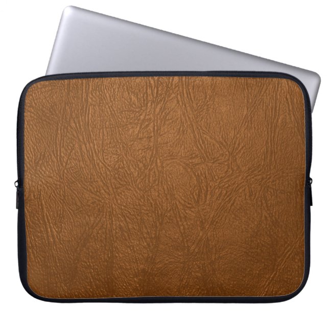 Bruin Koeienhuid leder textuur Laptop Sleeve (Voorkant)