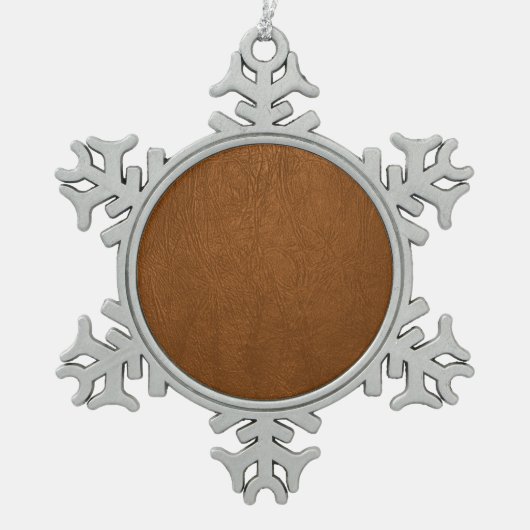 Bruin Koeienhuid leder textuur Tin Sneeuwvlok Ornament (Voorkant)