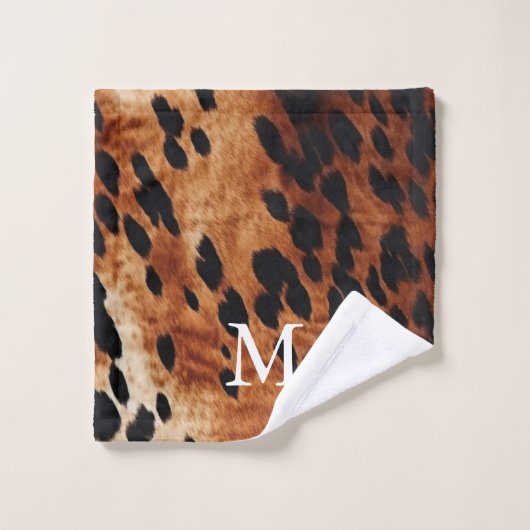 Bruin Koeienhuid Monogram Bad Handdoek (Wasdoekje)