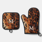 Bruin Koeienhuid Monogram Ovenwant & Pannenlap Set (Voorkant)