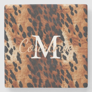 Bruin Koeienhuid Monogram Stenen Onderzetter
