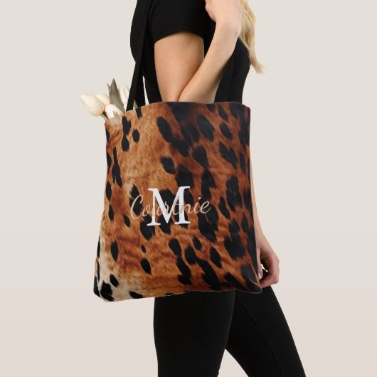 Bruin Koeienhuid Monogram Tote Bag (Dichtbij)