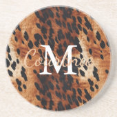Bruin Koeienhuid Monogram Zandsteen Onderzetter (Voorkant)
