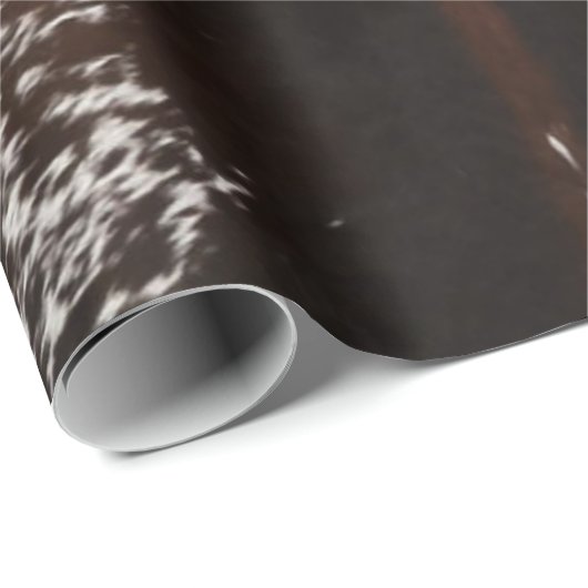 Bruin Koeienhuid Print Rustieke Boerderij Kerst Cadeaupapier (Rol Hoek)