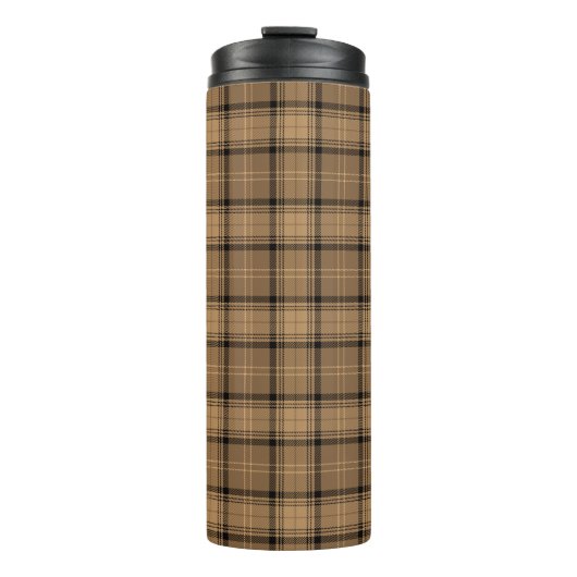 Bruin, Koffie, Zwarte Twills Plaid (Tartan) Patroo Thermosbeker (Voorkant)