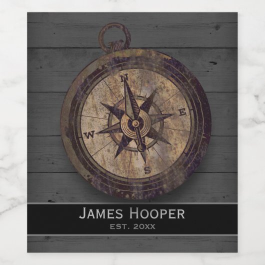  bruin kompas wijn etiket (Enkel label)