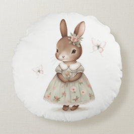 Bruin konijn in een bloemenkleding rond kussen