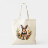 Bruin konijn met voorjaarsbloemen tote bag (Achterkant)