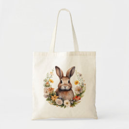Bruin konijn met voorjaarsbloemen tote bag
