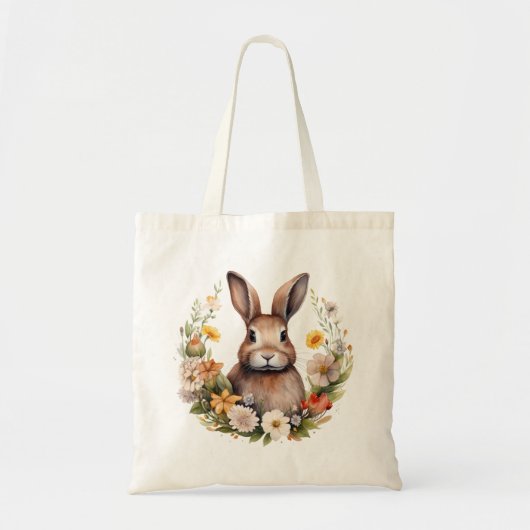 Bruin konijn met voorjaarsbloemen tote bag (Voorkant)