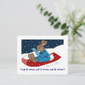 Bruin konijn op slee feestdagenkaart (Staand voorkant)