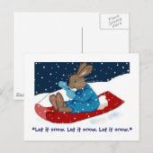 Bruin konijn op slee feestdagenkaart (Voorkant / Achterkant)