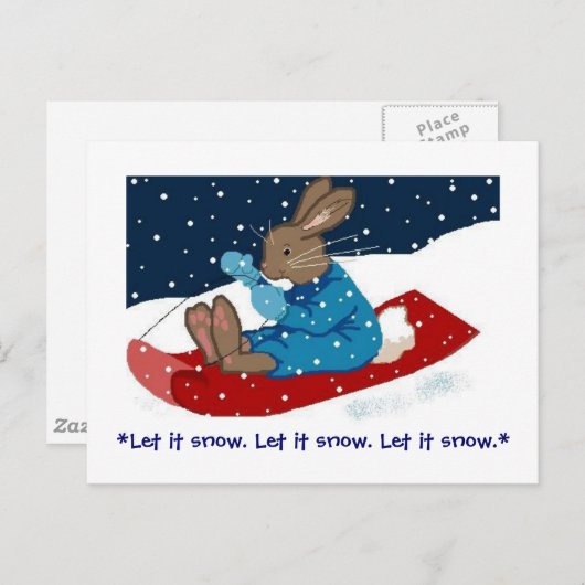 Bruin konijn op slee feestdagenkaart (Voorkant / Achterkant)