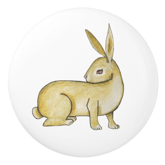 Bruin konijn op witte keramische knob knop (Voorkant)