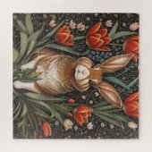 Bruin Konijn Rode Tulpen William Morris Geïnspiree Legpuzzel (Horizontaal)