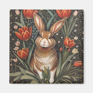 Bruin Konijn Rode Tulpen William Morris Geïnspiree Magneet