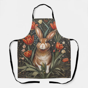 Bruin Konijn Rode Tulpen William Morris Geïnspiree Schort