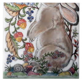Bruin Konijnenkonijn Vogel Bloemenmuurschildering  Tegeltje