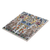 Bruin Konijnenkonijn Vogel  Jacobean Design Tegeltje (Zijkant)