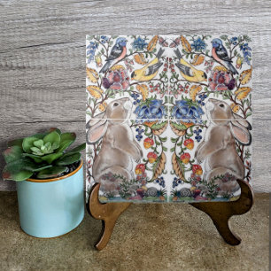 Bruin Konijnenkonijn Vogel  Jacobean Design Tegeltje
