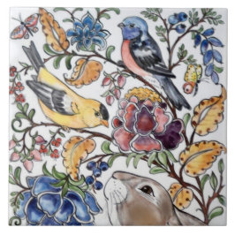 Bruin Konijntje Vogel Bloemen Top Faces L Tegeltje