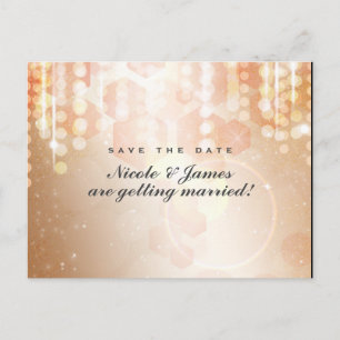 Bruin Koraal & Crème Glamour Save The Date Postcar Aankondigingskaart