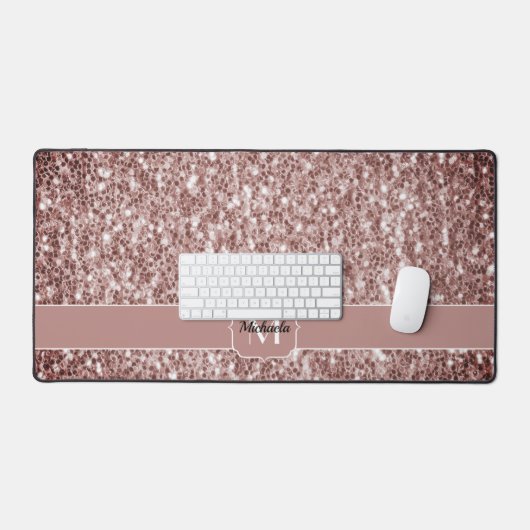 Bruin koraal glitter fonkelt Monogram Bureaumat (Keyboard & Muis)