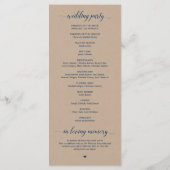 Bruin Kraft, Classy Navy Blue, huwelijksceremonie Programmakaart (Achterkant)