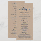 Bruin Kraft, Classy Navy Blue, huwelijksceremonie Programmakaart (Voorkant / Achterkant)