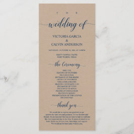 Bruin Kraft, Classy Navy Blue, huwelijksceremonie Programmakaart