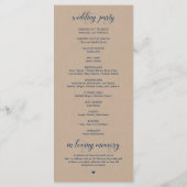 Bruin Kraft, Classy Navy Blue, huwelijksceremonie Programmakaart (Achterkant)