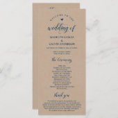 Bruin Kraft, Classy Navy Blue, huwelijksceremonie Programmakaart (Voorkant / Achterkant)