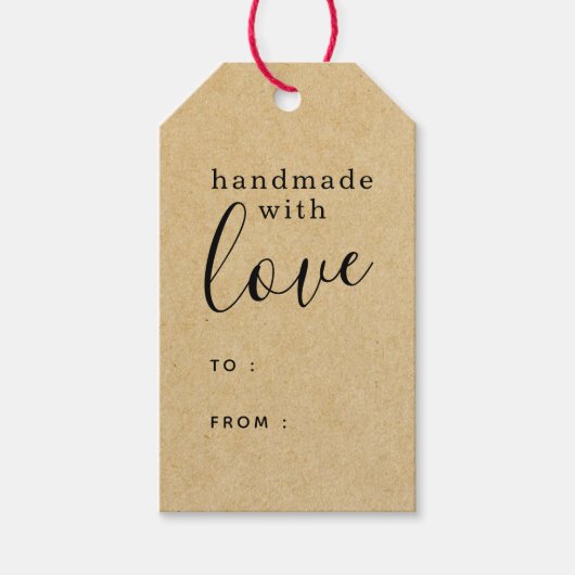 Bruin Kraft Handgemaakt met Liefde Gepersonaliseer Cadeaulabel (Voorkant)