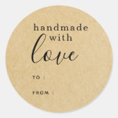 Bruin Kraft Handgemaakt met Liefde Gepersonaliseer Ronde Sticker (Voorkant)